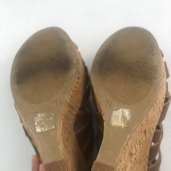 BROWN WEDGE OPEN TOE HEELS / SIZE 7.5 - Picture 7 of 7